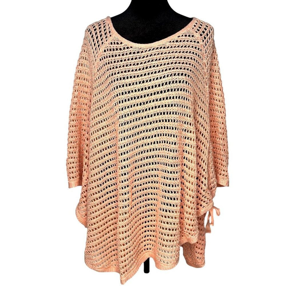 Eileen Fisher Women's Size M/L Knit Poncho Organic Linen Pink Asymmetrical Bow